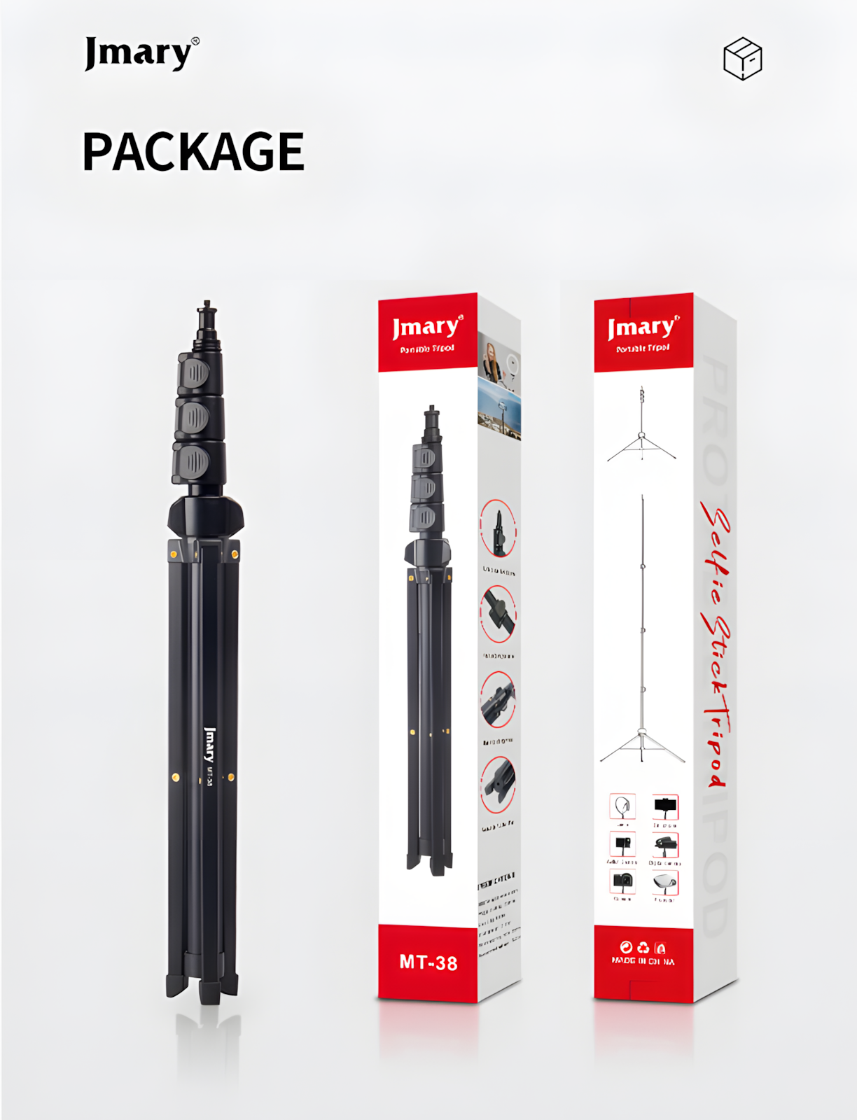 Штатив JMARY MT-38 – Лёгкий и компактный штатив высотой 130 см, с винтом ¼″, чёрного цвета для камеры и смартфона