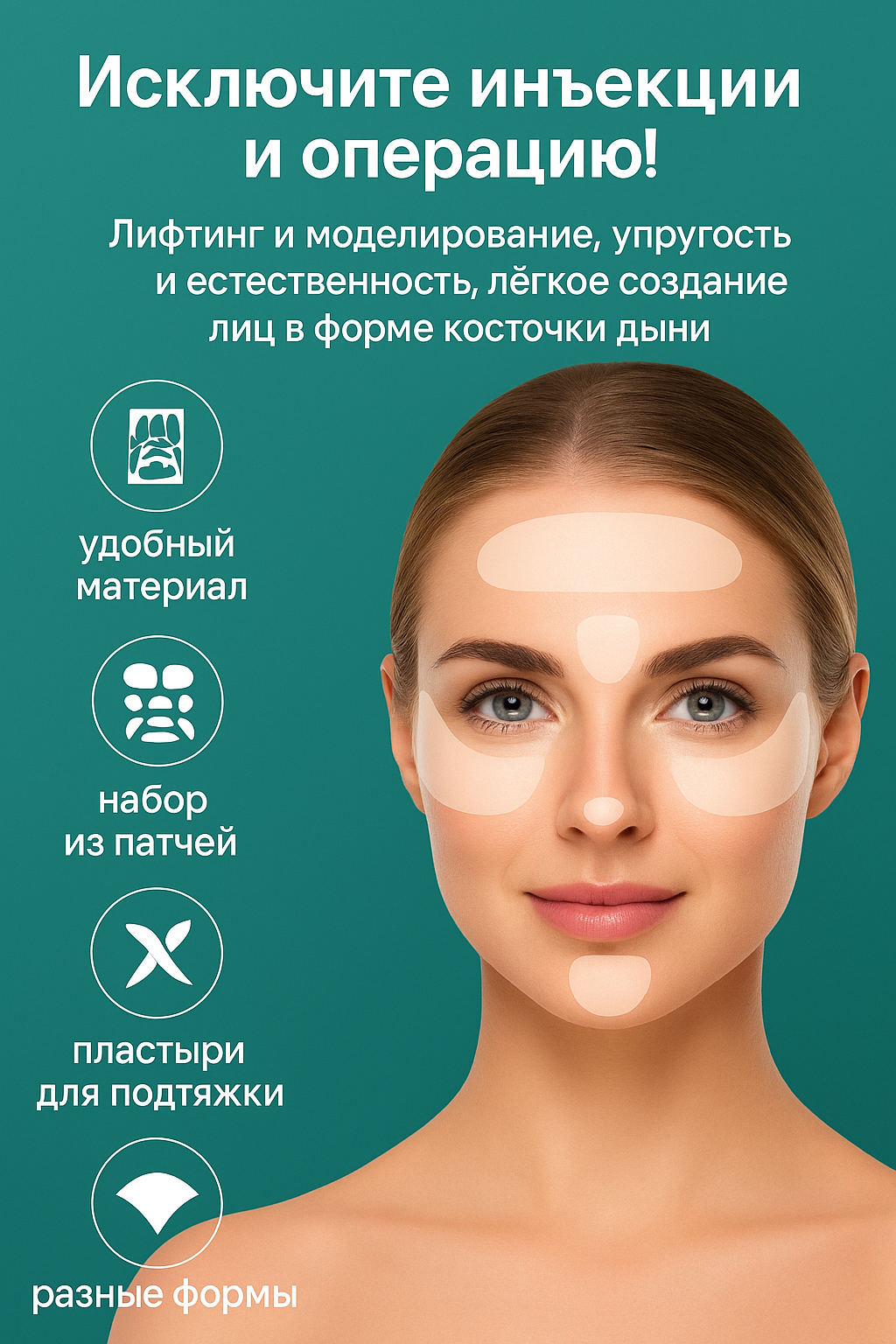 Силиконовые патчи для лба, носогубной зоны, щек и подбородка, от морщин — фото 1