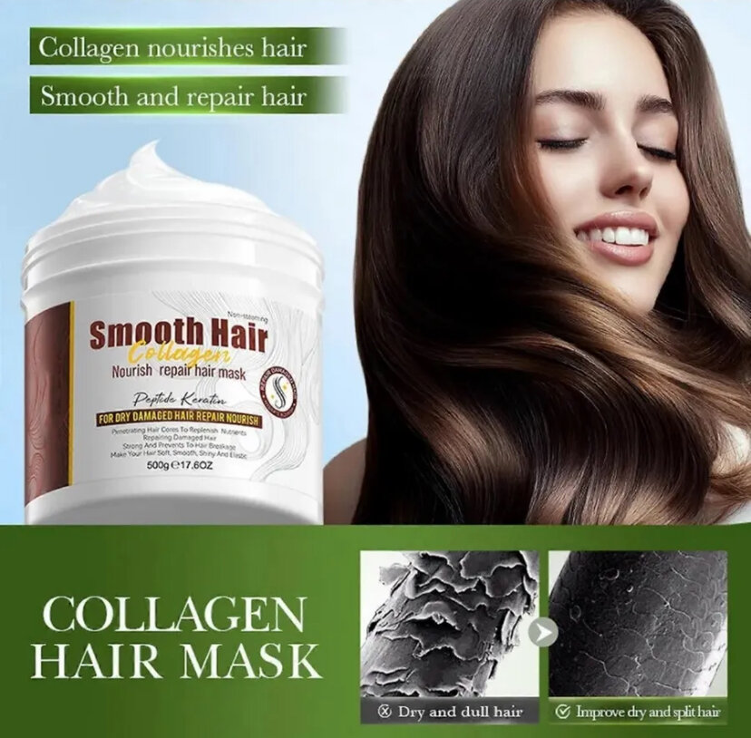 Маска для волос SADOER Collagen, с пептидным кератином, для всех типов, 500г