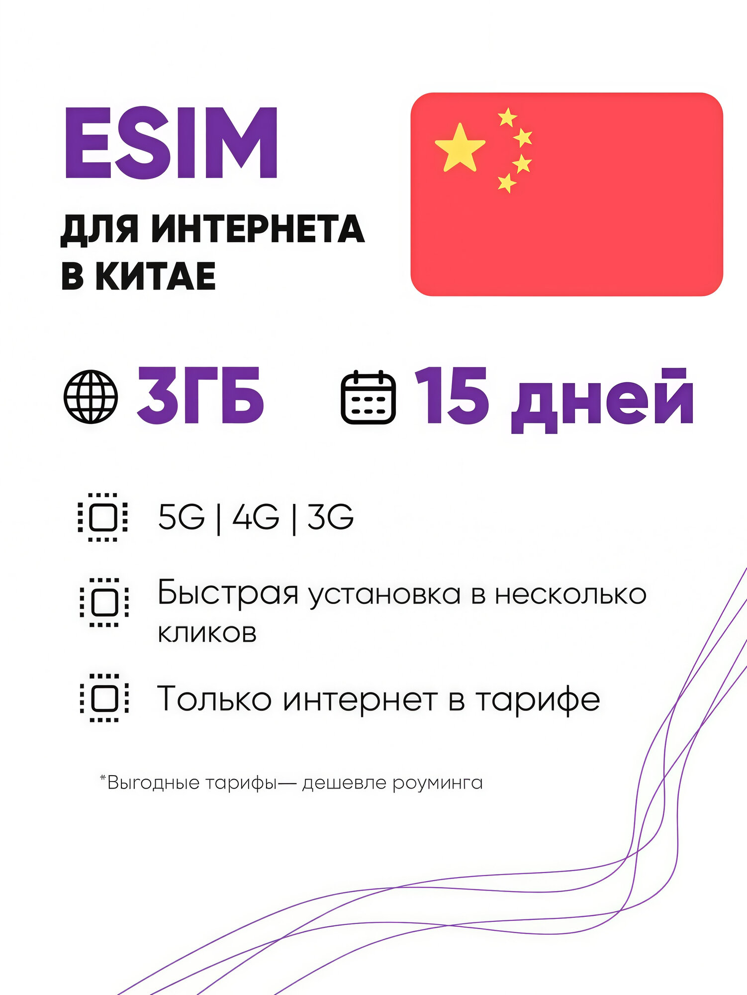 ESIM для интернета в Китае 3 ГБ на 15 дней. Виртуальная сим-карта для Китая