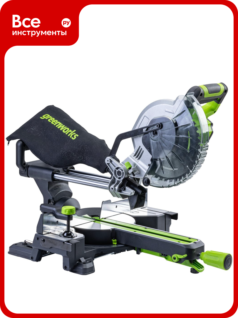 Торцовочная пила аккумуляторная GreenWorks GD24MS216 24В б/щет 4800 об/мин 216x30 мм рез 65х310 мм протяжка без АКБ и ЗУ 1501707