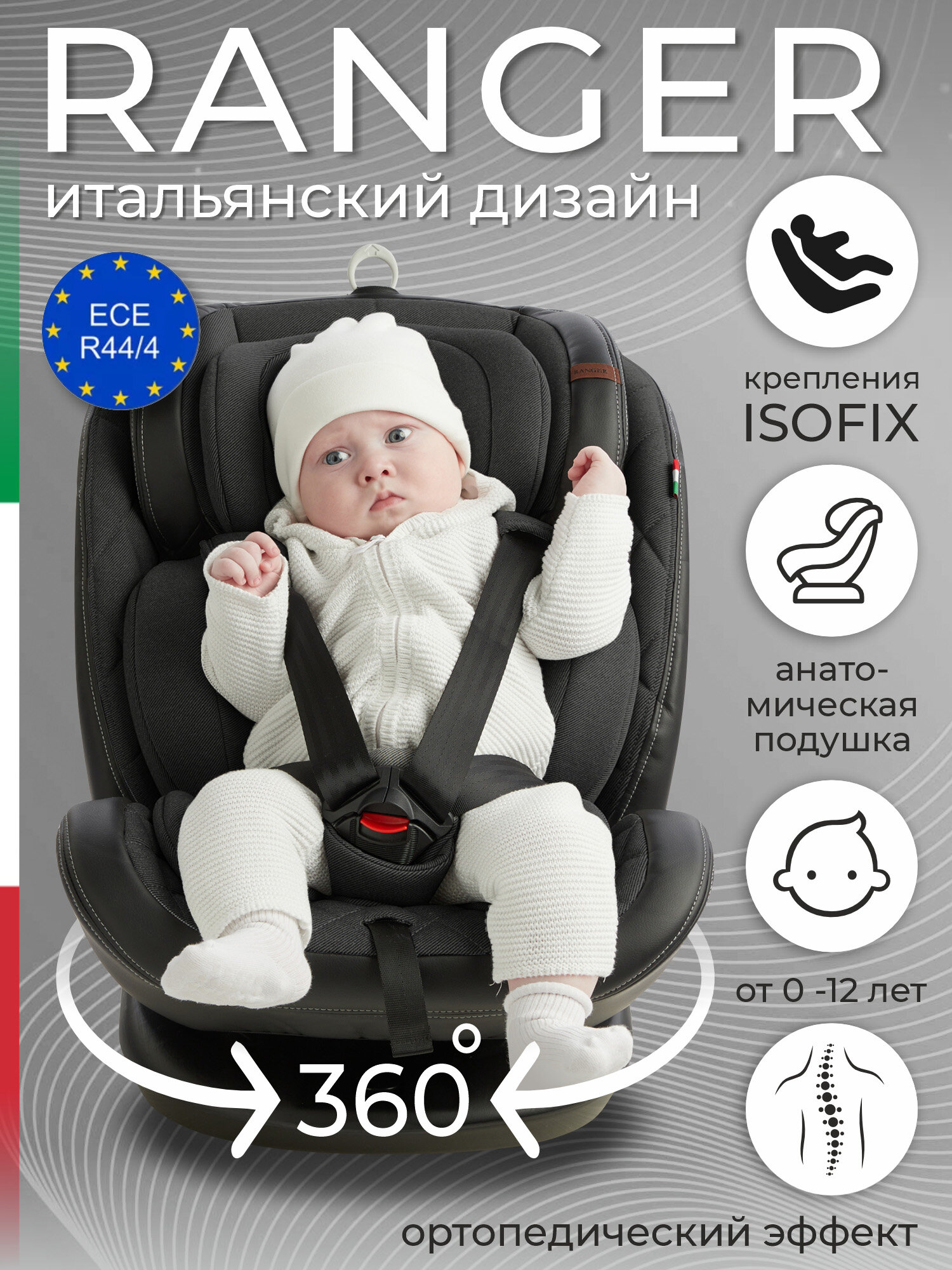 Автокресло поворотное группа 0123 (0-36) Sweet Baby Ranger 360 Isofix Pirate Black