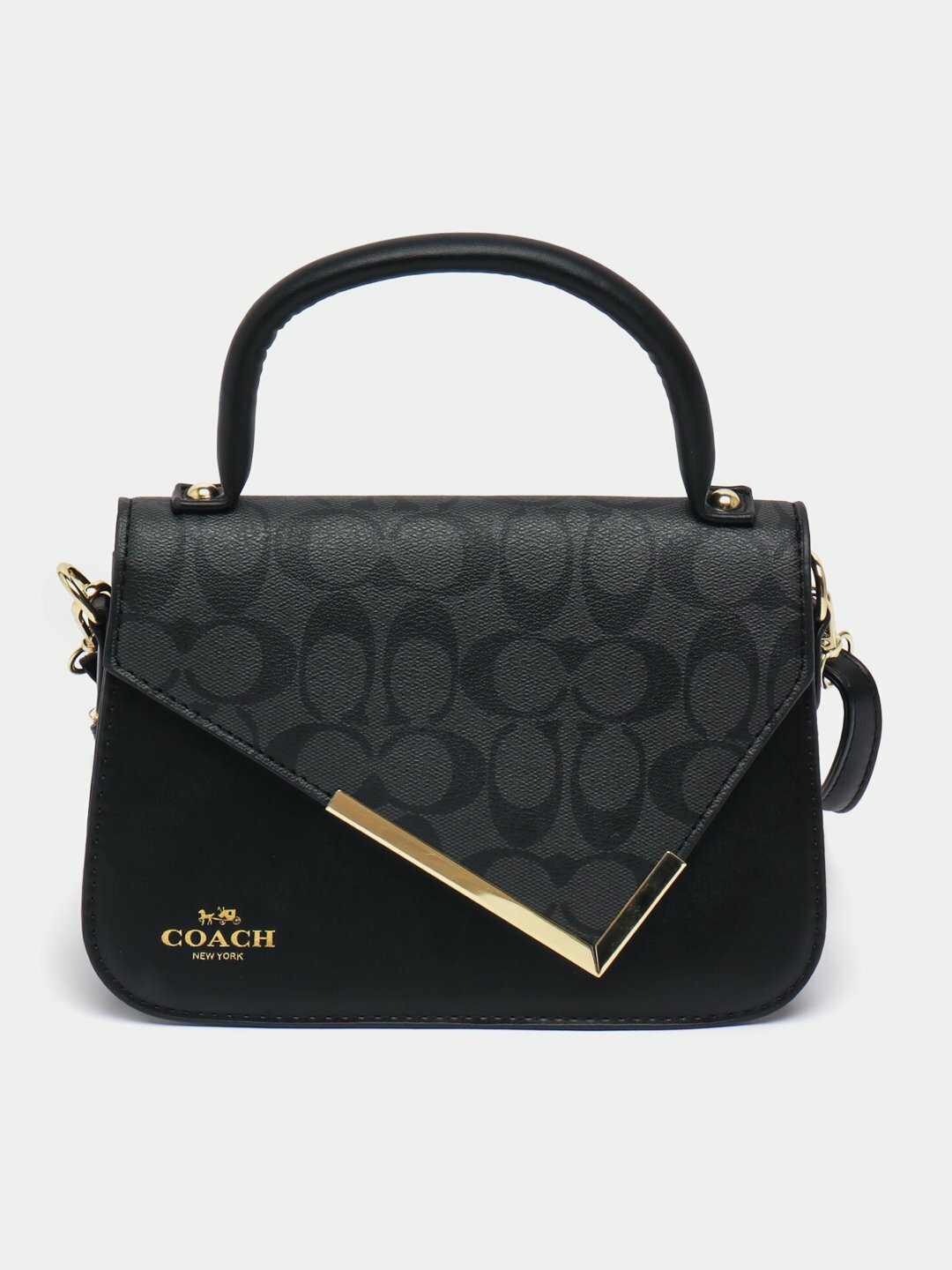 Сумка  COACH Signature Flap Bag with Metal Corner, фактура гладкая, черный