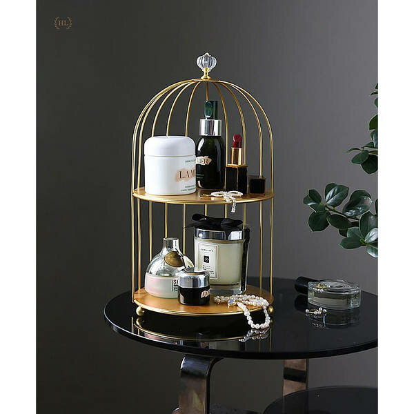 Органайзер металлический золотой, двухъярусный, для косметики, парфюмерии и украшений, декор — фото 1