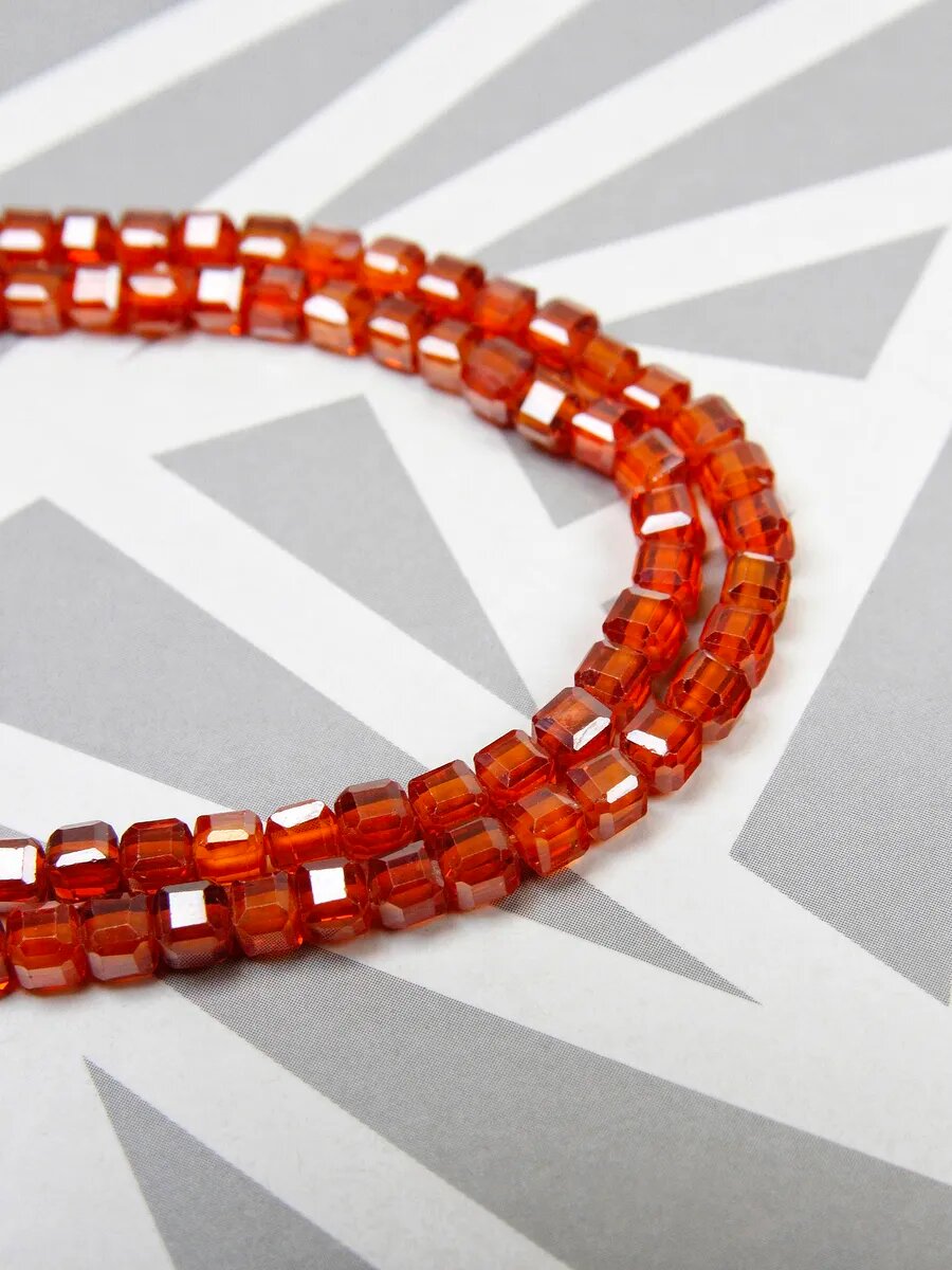 Нить - Цирконий Оранжевый - 3 мм, квадрат, грань, 38 см — фото 1
