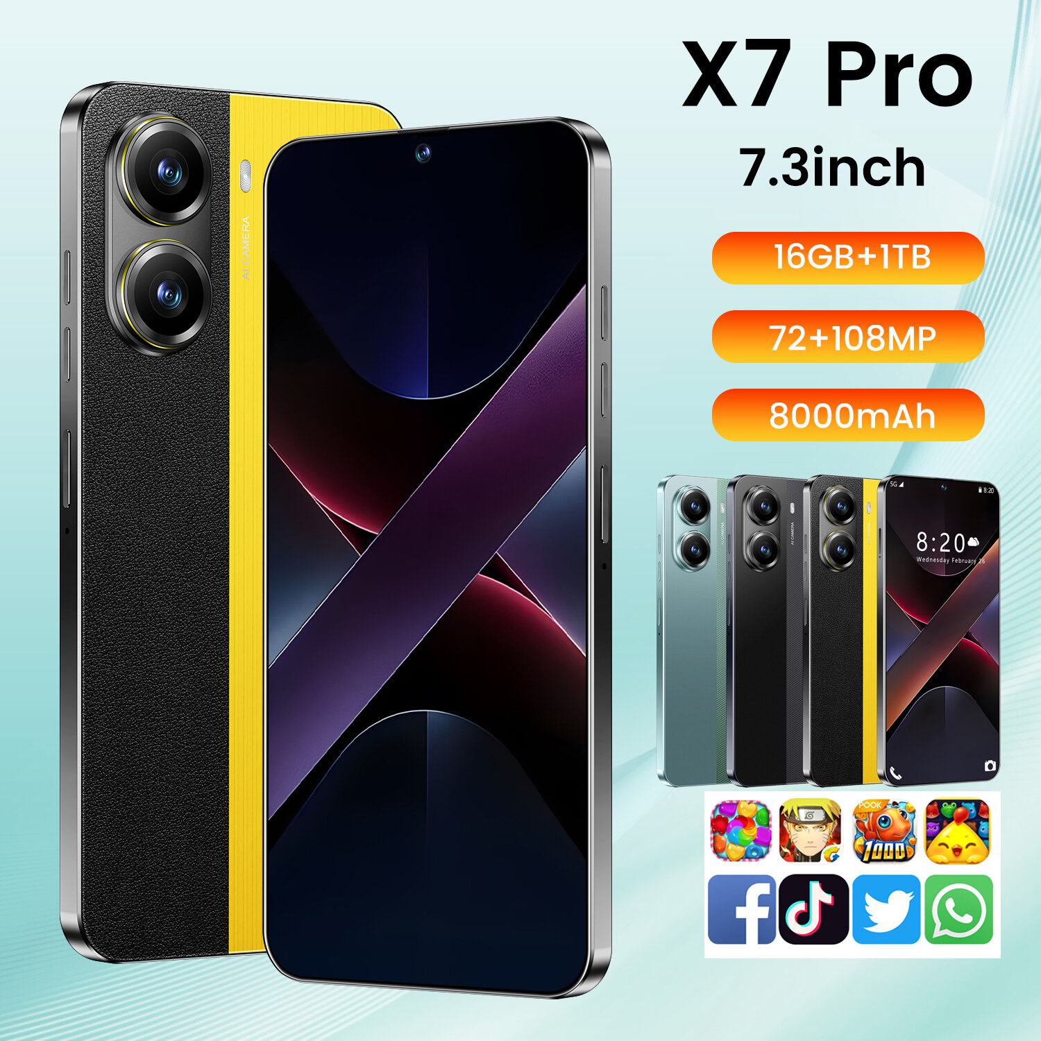 Смартфон X7 Pro， 12/256 ГБ, желтый，Dual: nano SIM + eSIM
