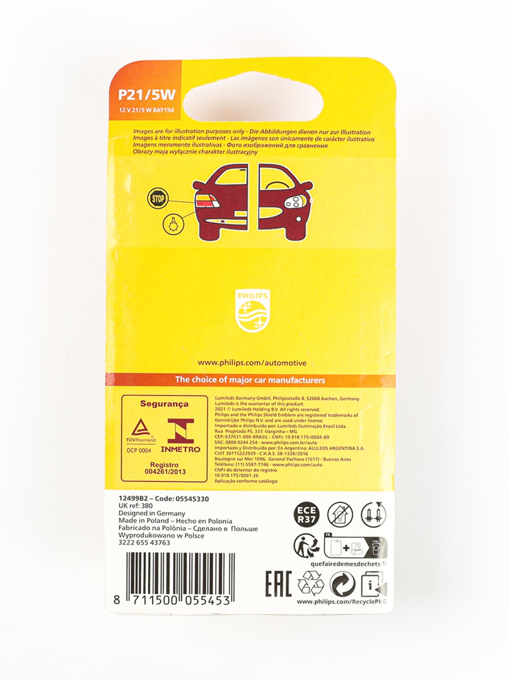 Лампа подсветки Philips 12499B2 P21/5W 12V 21/5W 2-х нитьевая, со смещенным центром, блистер, 2