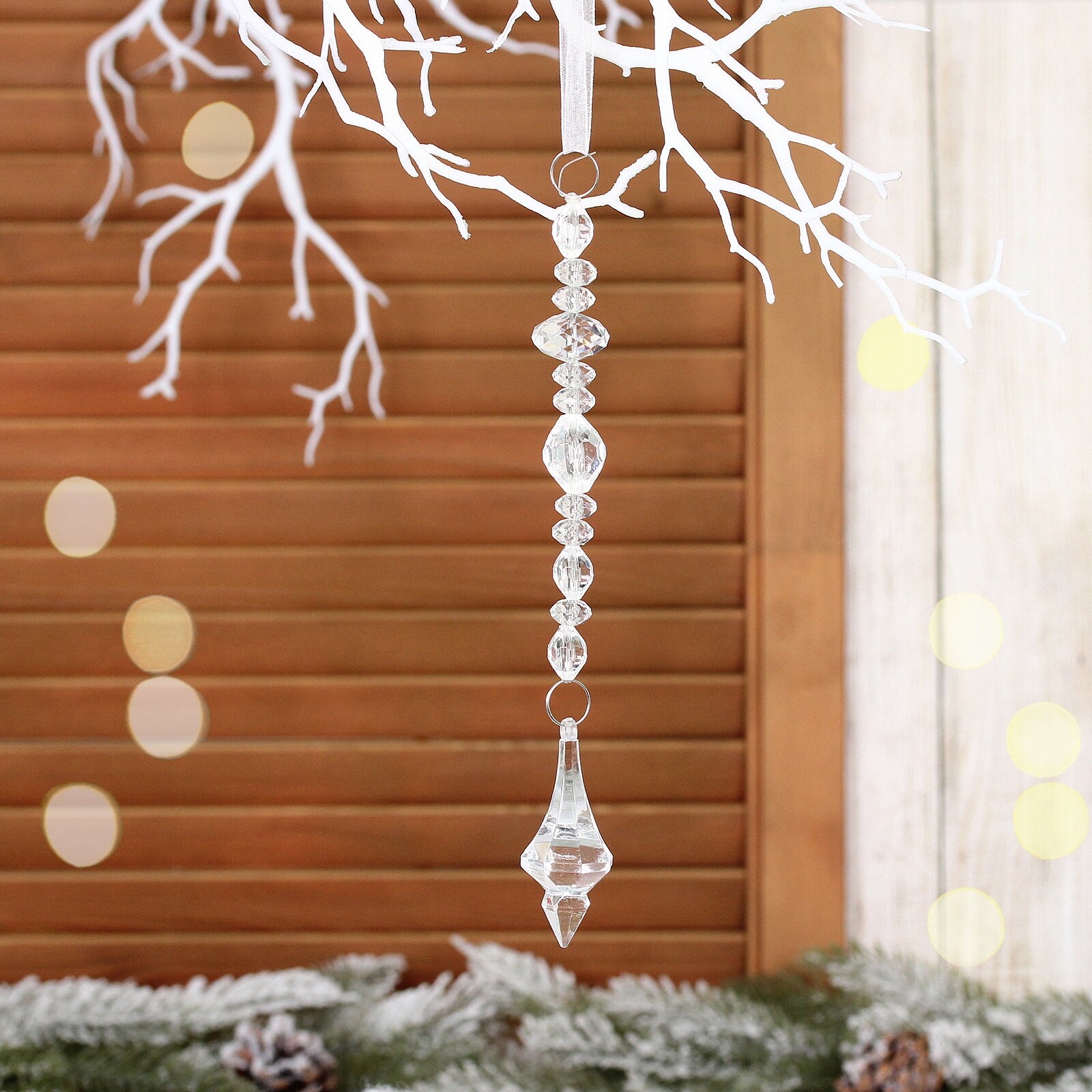 Подвеска ёлочная 'Элегантная льдинка' 23см прозрачная пластик для декора