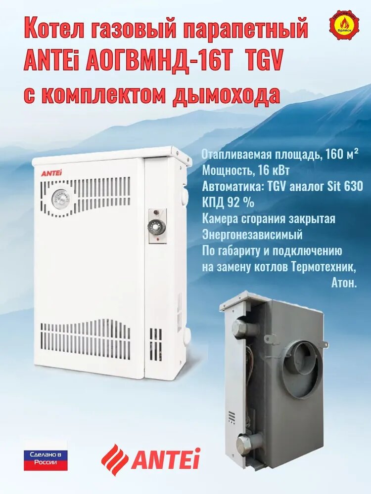 Котел газовый парапетный ANTEI АОГВМНД-16T TGV одноконтурный с комплектом дымохода.