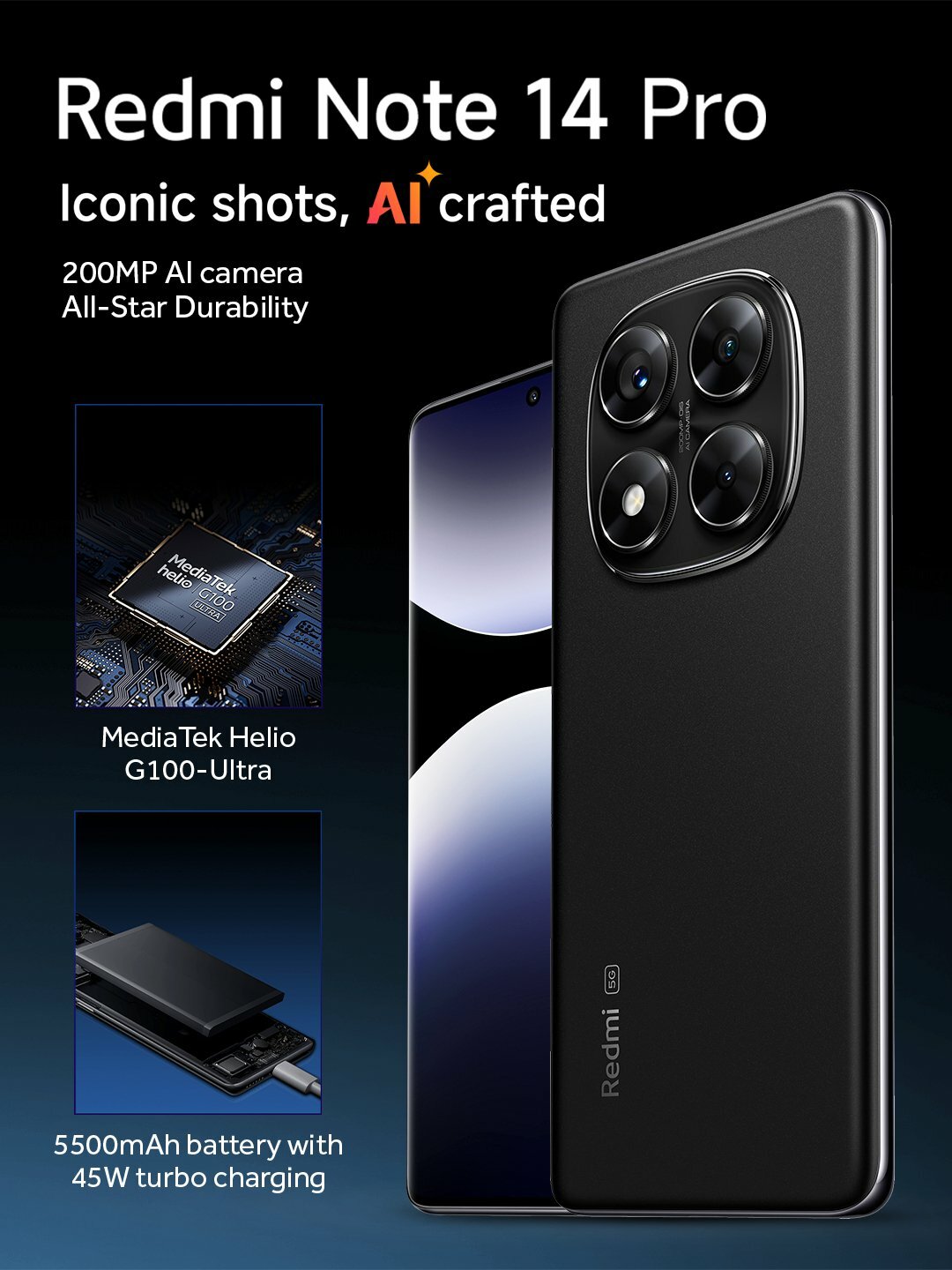 Смартфон Xiaomi Redmi Note 14 Pro 8/256GB Midnight Black, AMOLED 120 гц