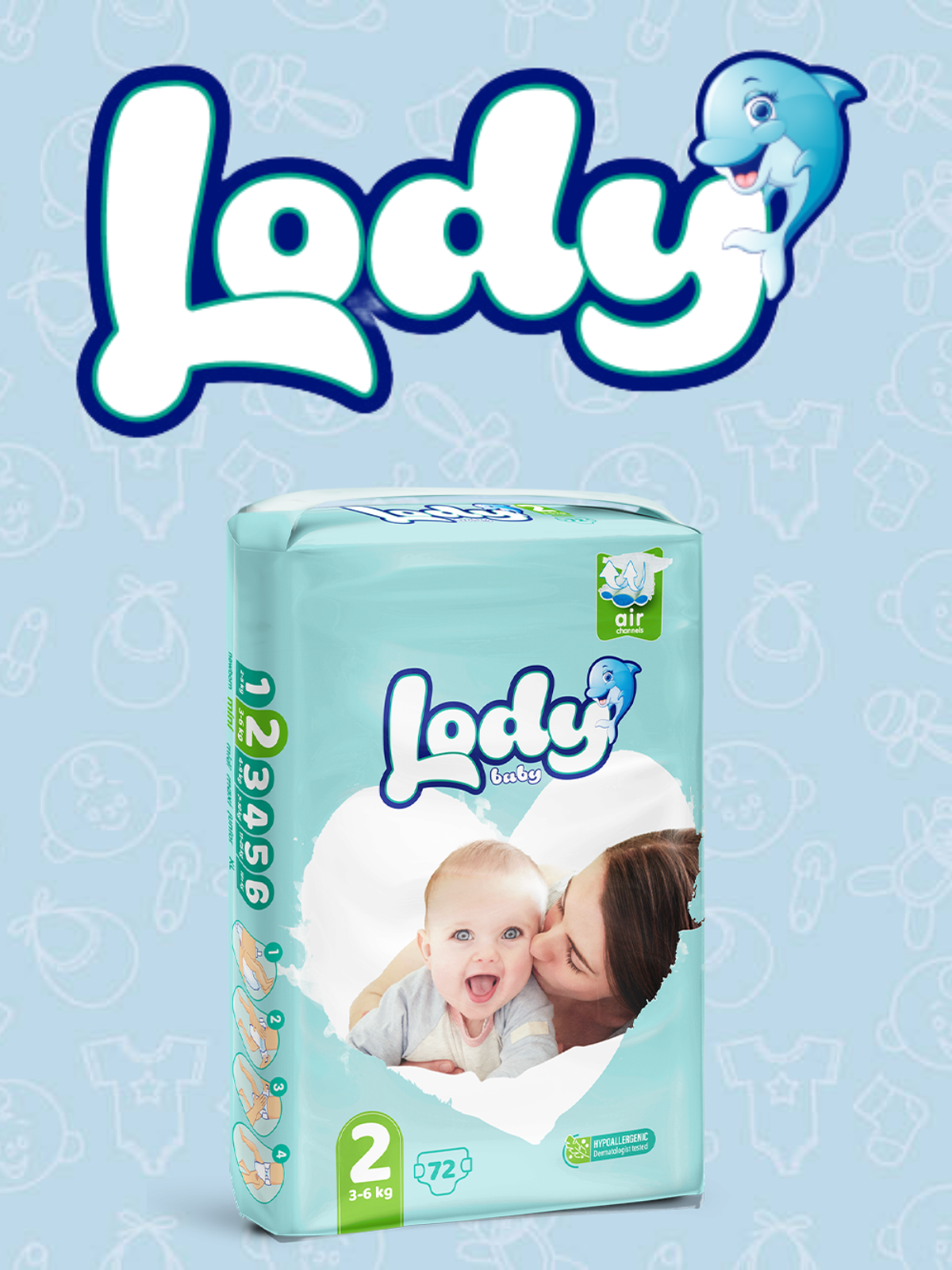 LODY BABY 2, 3-6 кг, 72 шт Подгузники одноразовые LODY BABY 2, 3-6 кг, 72 шт