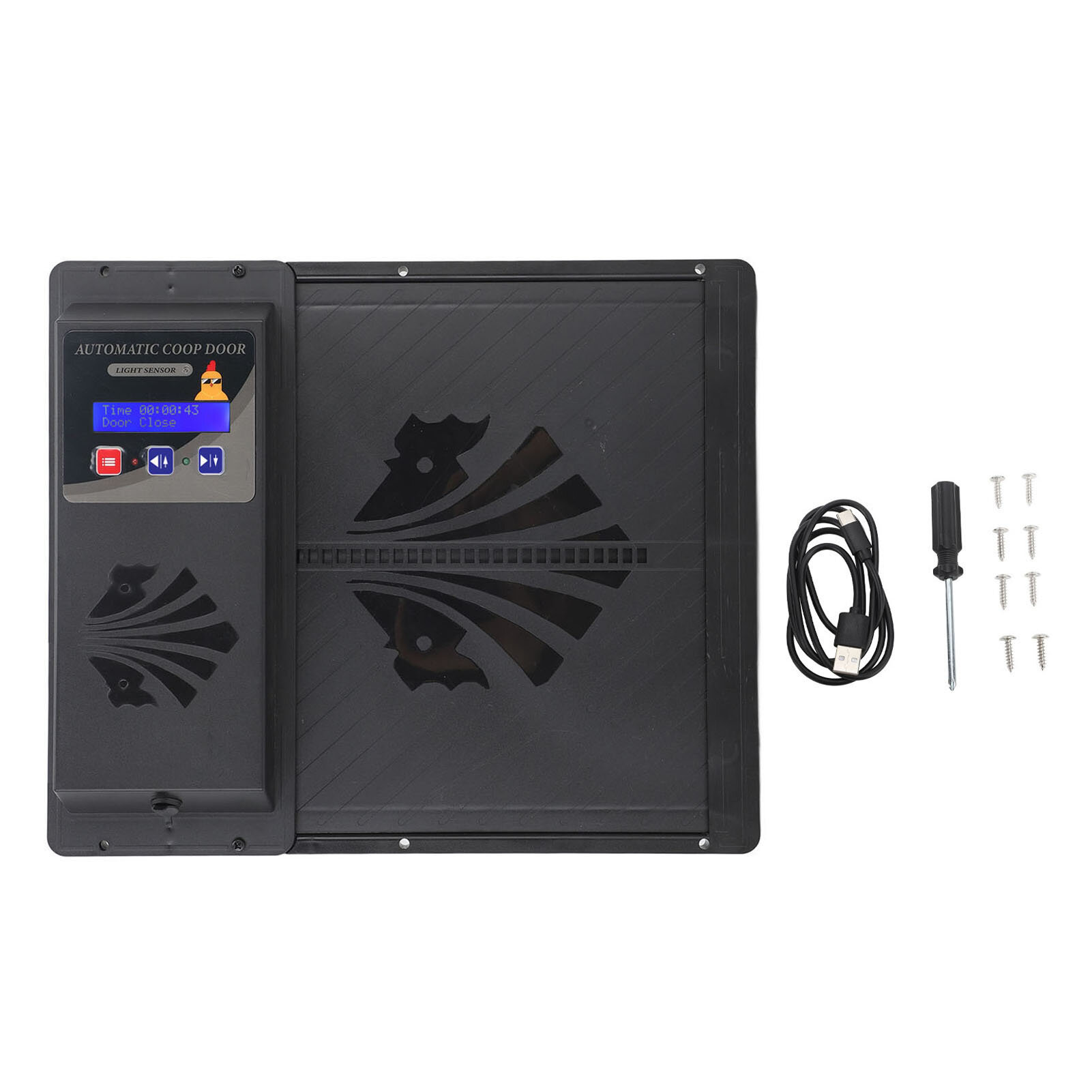 Автоматическая дверь курятника USB с горизонтальным открыванием Автоматическое устройство открывания двери курятника с таймером Черный