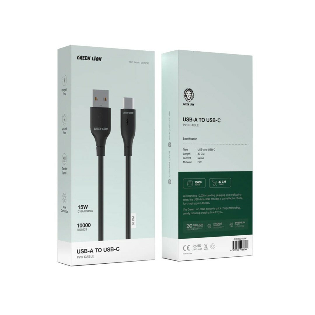 Зарядное устройство Green Lion, PVC, USB-C, Type-C кабель, 1 м