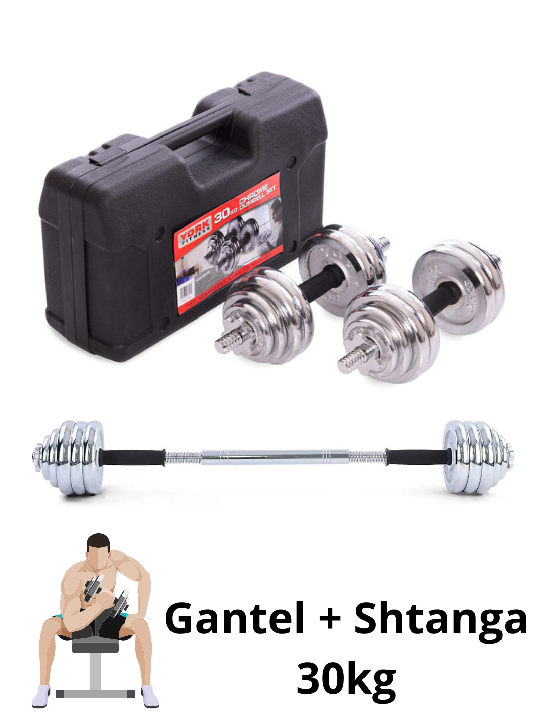Набор гантелей и штанги разборный, 15-20-30-50 кг в коробке 30 KG