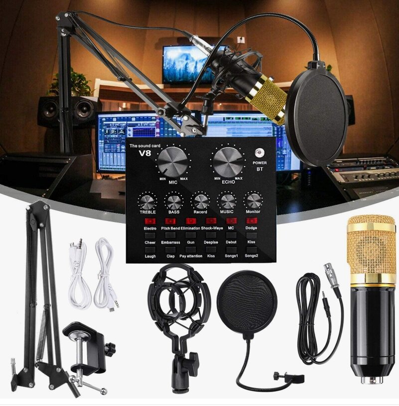 Профессиональный микрофон Unbranded Bm800, с микшерным пультом V8 и стойкой, высокое качество звука