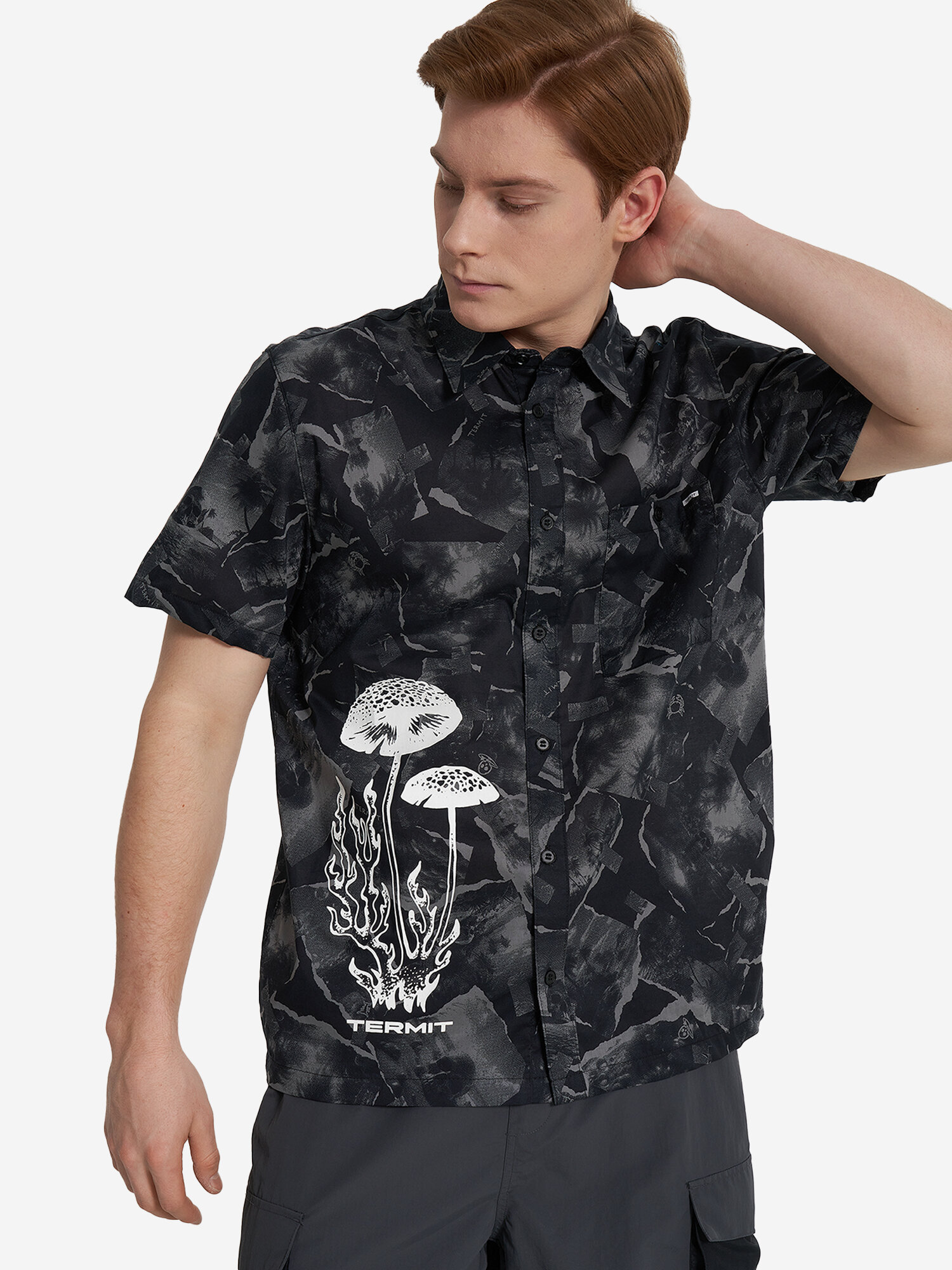 Рубашка Termit Cotton Men's SS Shirt, размер 60/62, черный/серый