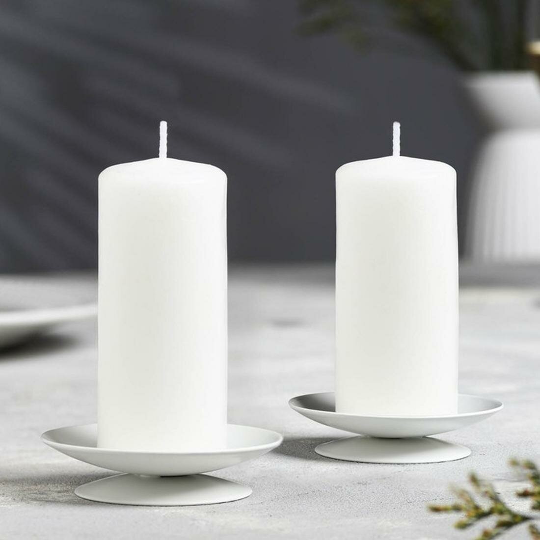 Подсвечник Омский свечной завод "Лотос" металл 75х2 см набор 2 шт белый