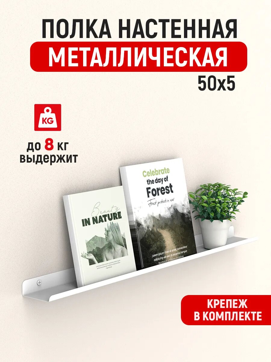 Настенная полка для картин и постеров металл 50x5 см белая