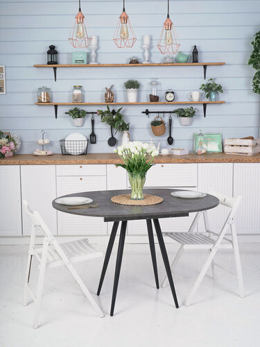 Изображение товара Стол Элип конус кухонный обеденный круглый раздвижной, камень темный, 85х85/120х75 см.