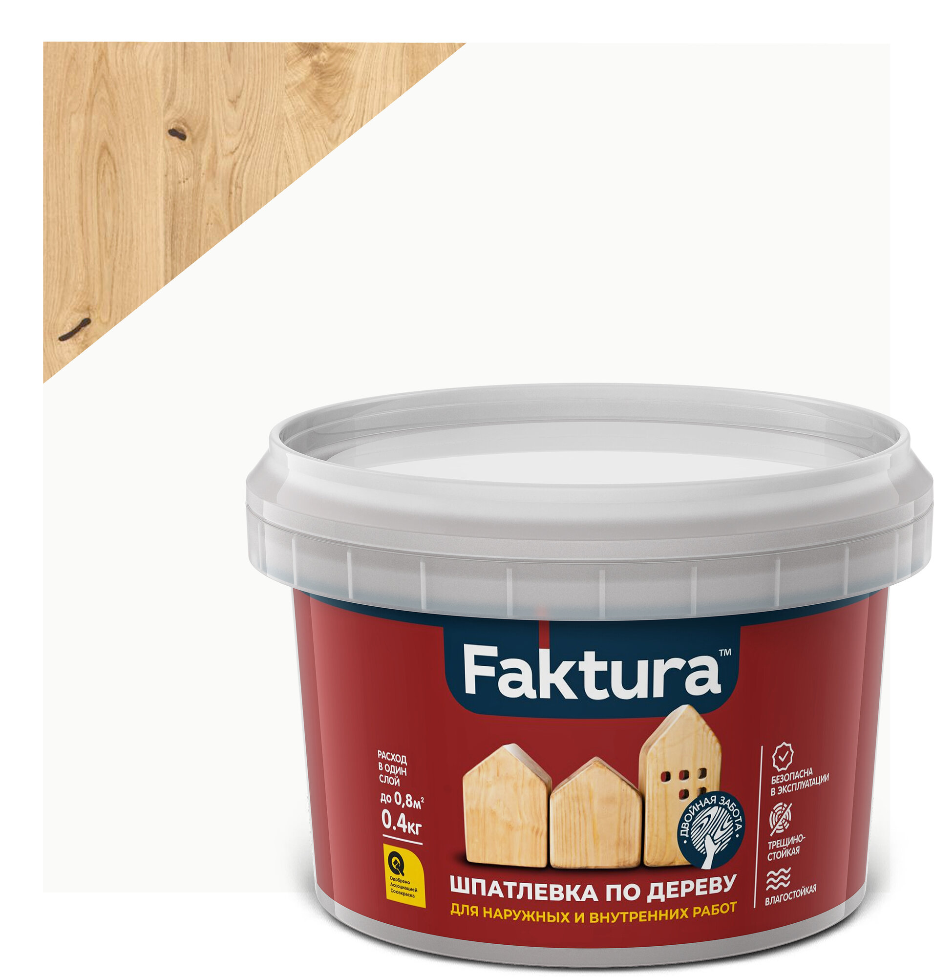 Шпатлевка FAKTURA по дереву белая банка 04 кг