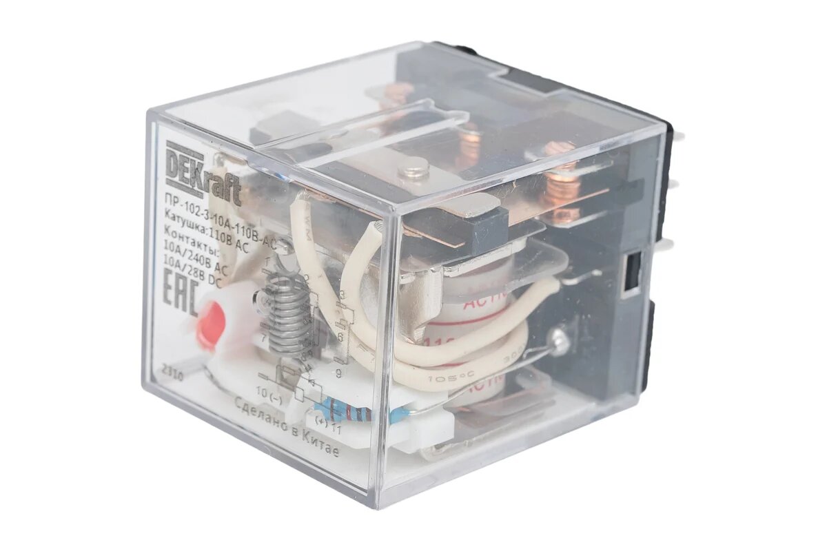 Промежуточное реле DEKraft 3 контакта с LED индикацией 10А 110В AC ПР-102 23932DEK