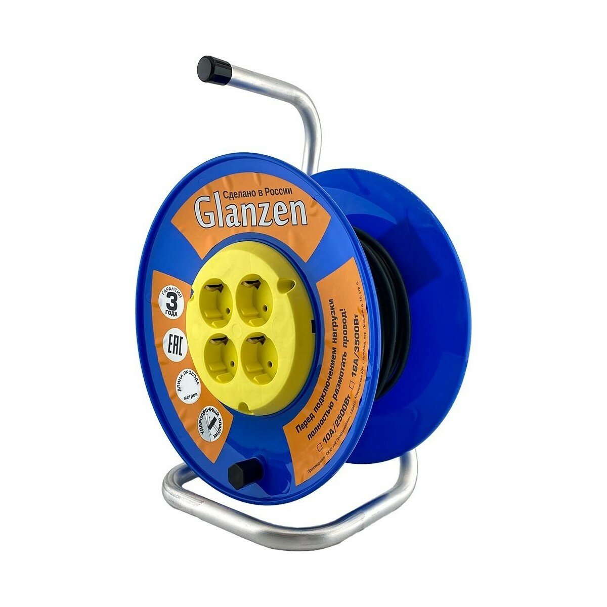 Удлинитель на катушке GLANZEN EB-30-018 силовой 4 гн. пвс 3х075