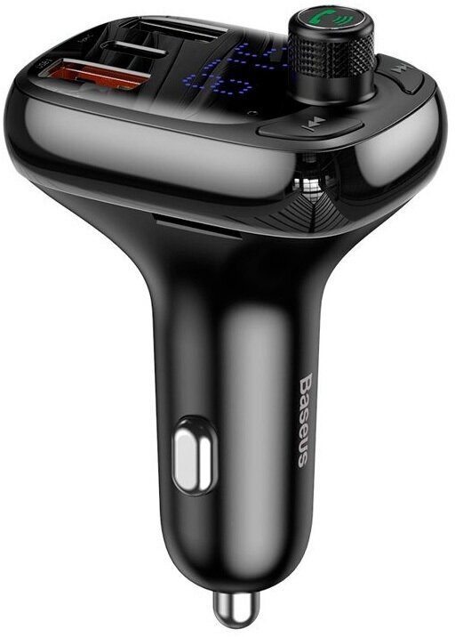 FM-Трансмиттер автомобильный BASEUS Hands-free Call Tap To Answer модулятор T Shaped S-13 USB*2+USB-C черный дисплей TF
