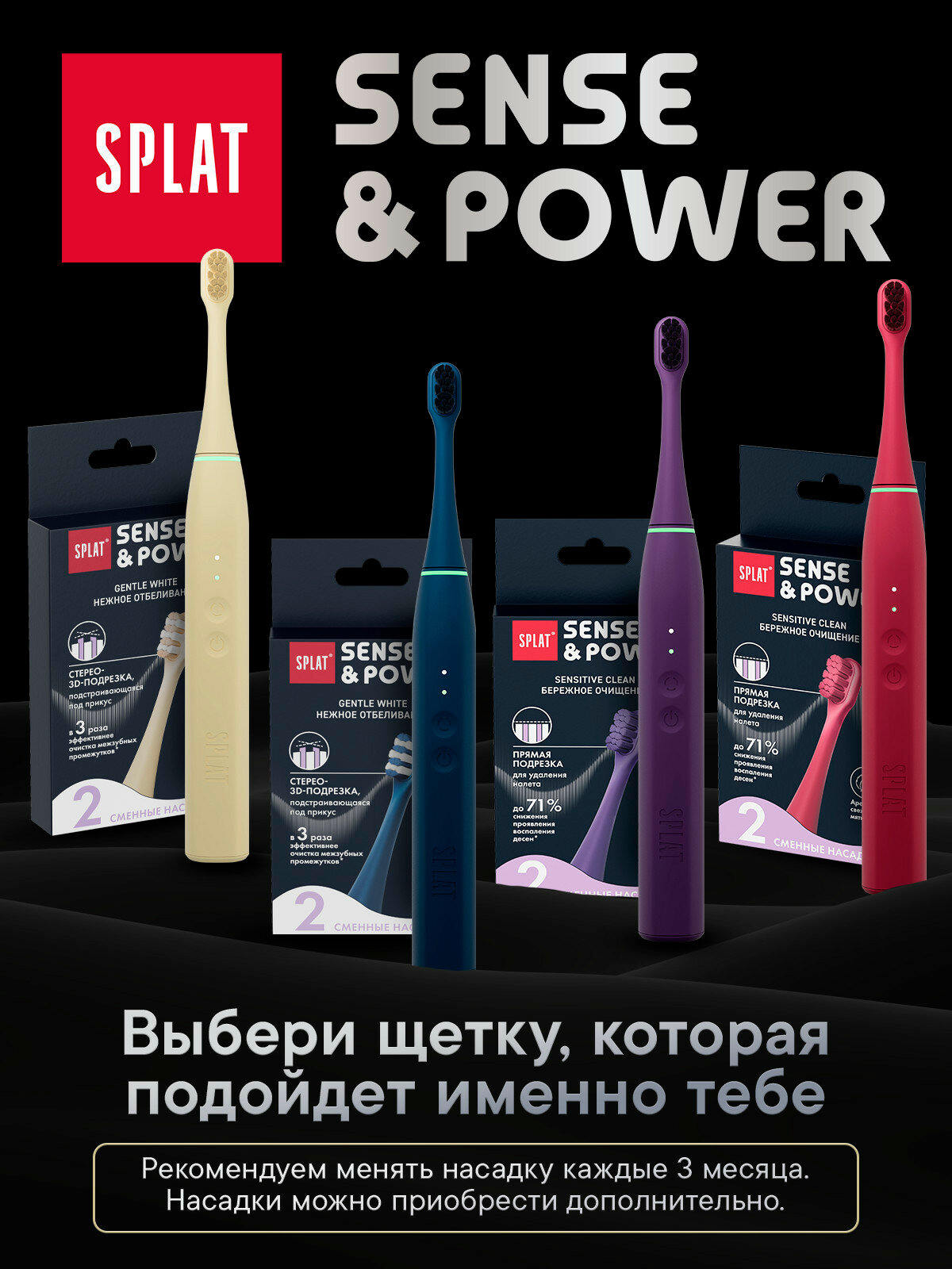 Щетка зубная электрическая звуковая со сменной насадкой в комплекте с зарядной станцией бежевая Sense&Power S88 Splat/Сплат Guangdong Roman Yechnology Co., Ltd. - фото №15