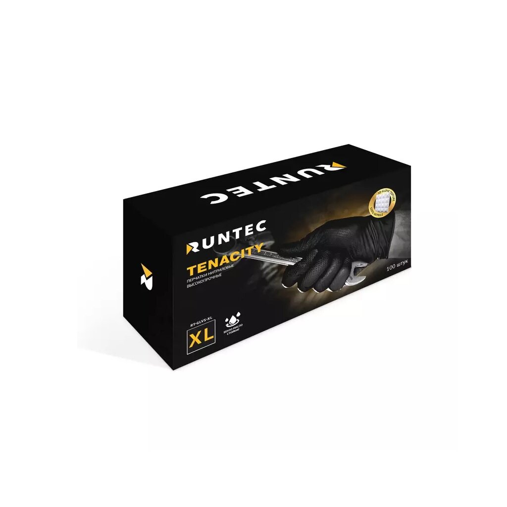 RUNTEC Перчатки Tenacity нитриловые высокопрочные, размер M (100 штук) RT-GLVS-M — фото 1