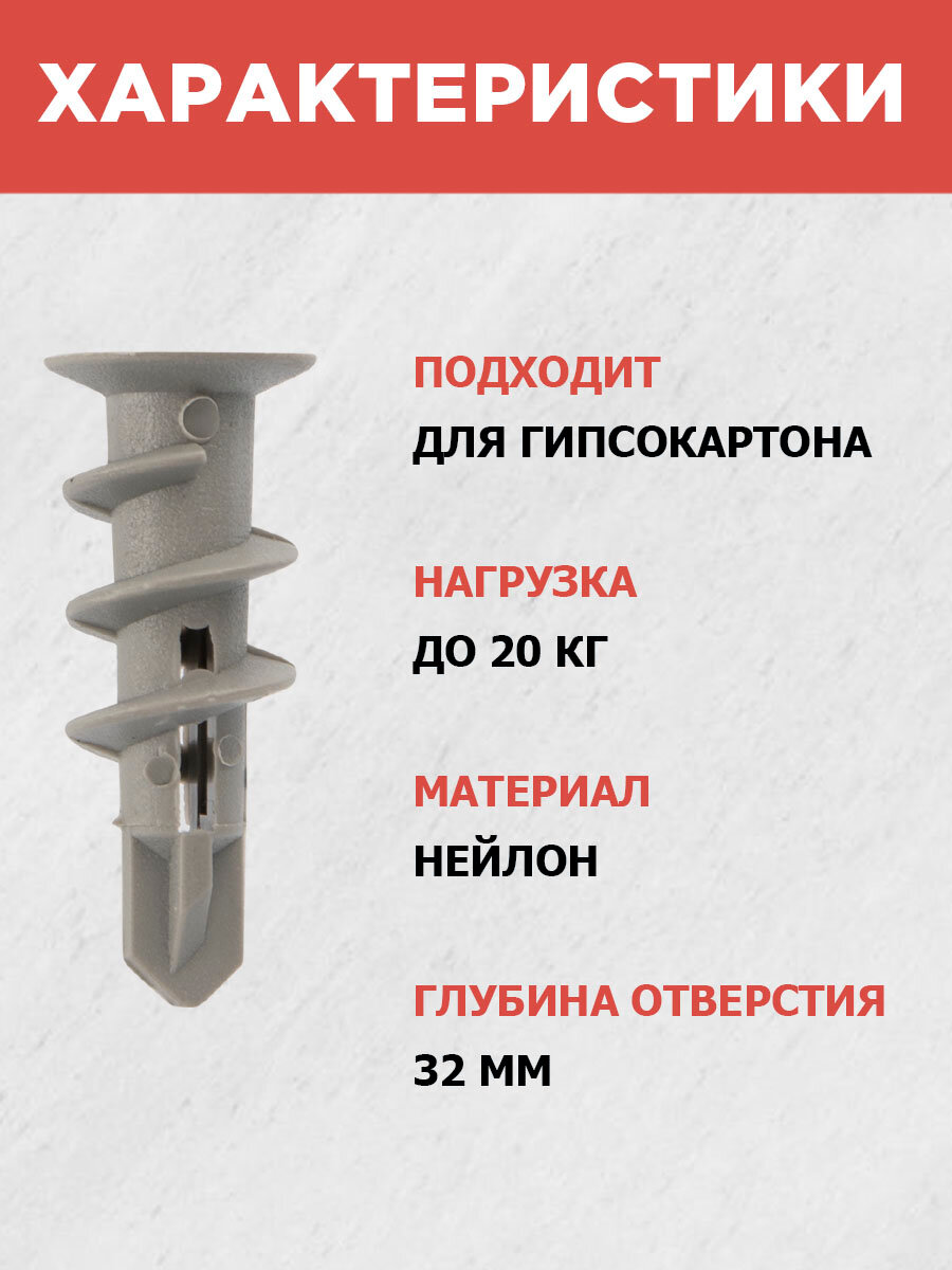 Дюбель KRANZ DRIVA PA, для гипсокартона, с нейлоновым корпусом, 14 x 32мм, 50шт — фото 1