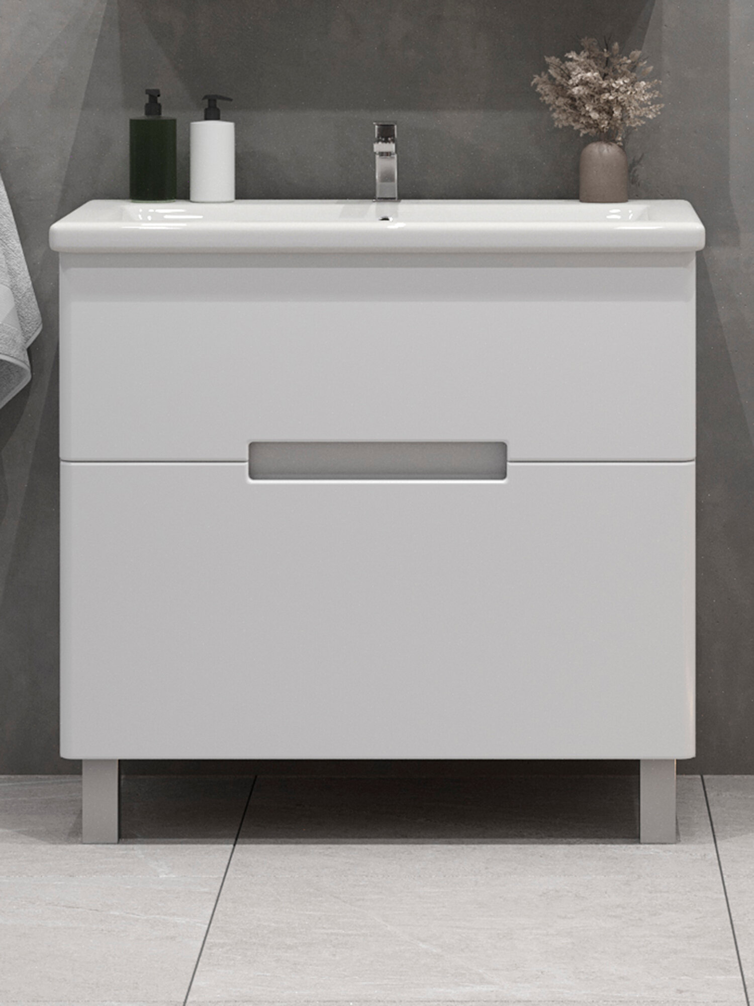 Тумба напольная SanStar Ориана 70 с раковиной Como 70 (комплект) для ванной комнаты, белая