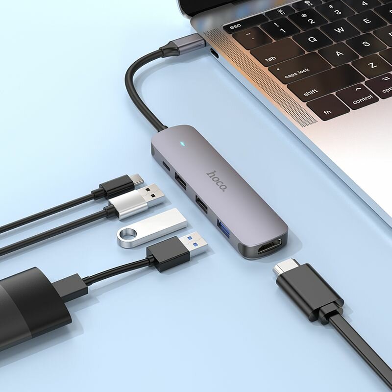 HUB 2 порта Hoco HB27 HDMI /USB3.0 /USB2.0 PD100W, адаптер для MacBook и Windows