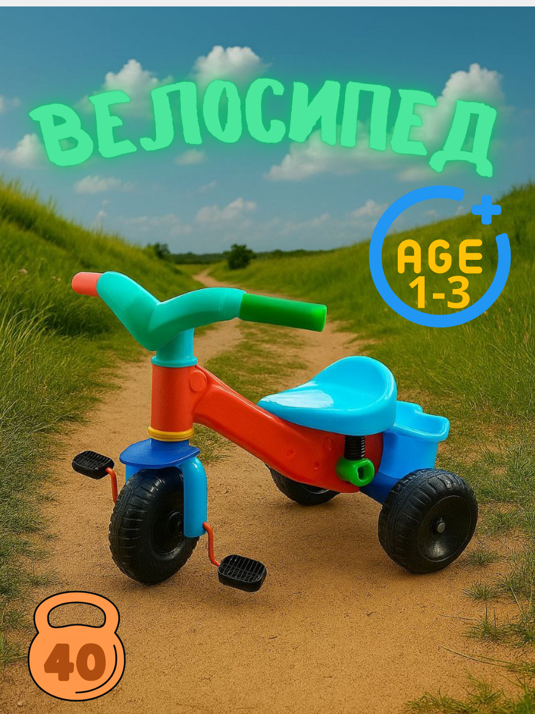 Яркий трёхколёсный детский велосипед, для детей 1–3 лет, прочный и лёгкий