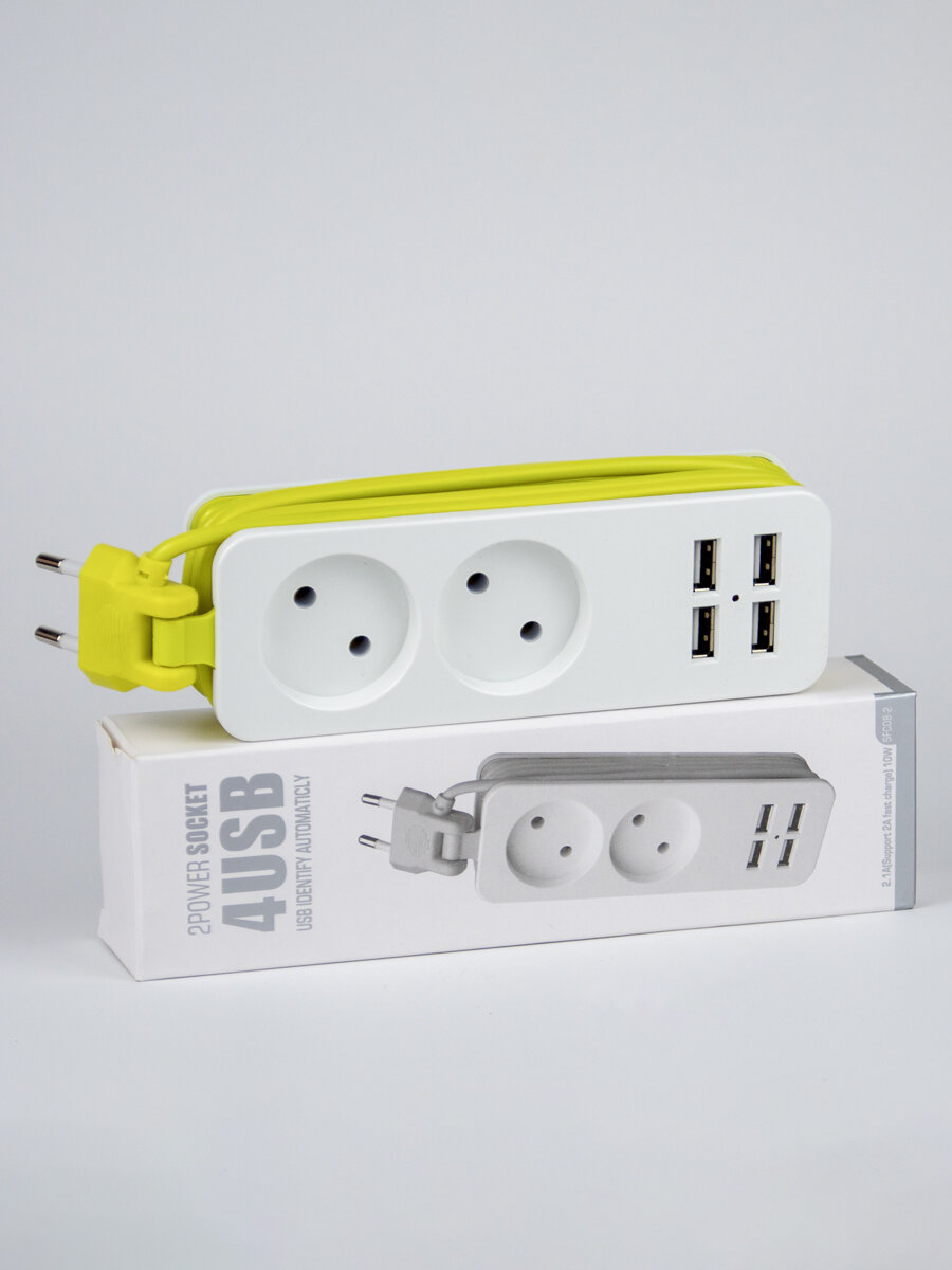 Удлинитель 2Power, с USB портами, 2 розетки, длина кабеля 1.5 м, белый — фото 1