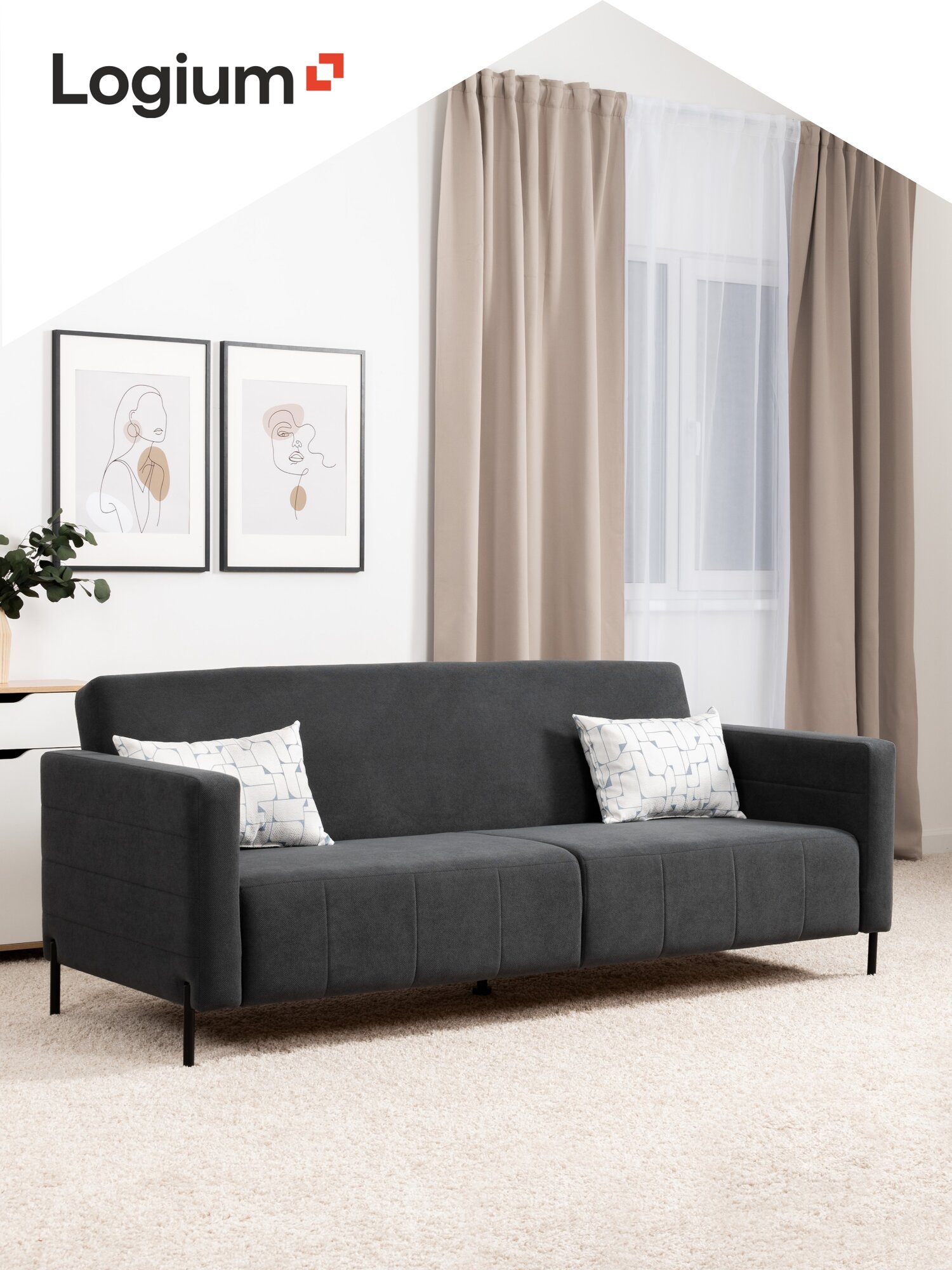 Диван раскладной Марсо Арт. ТД 744/1 Mikea 7 (темно-серый), Mikea 7 (темно-серый), Liberty 090