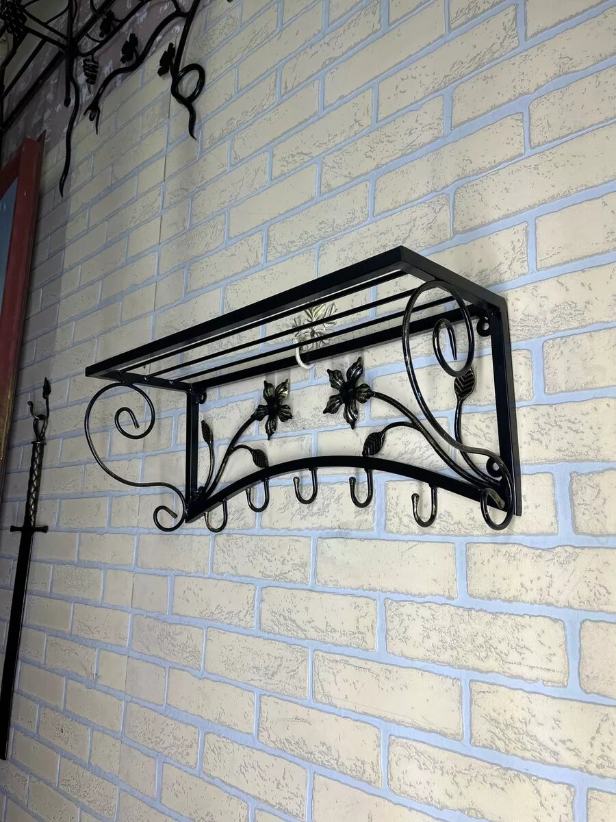 Вешалка настенная, кованая, Студия кованой мебели Нива, цвет черный/античная бронза