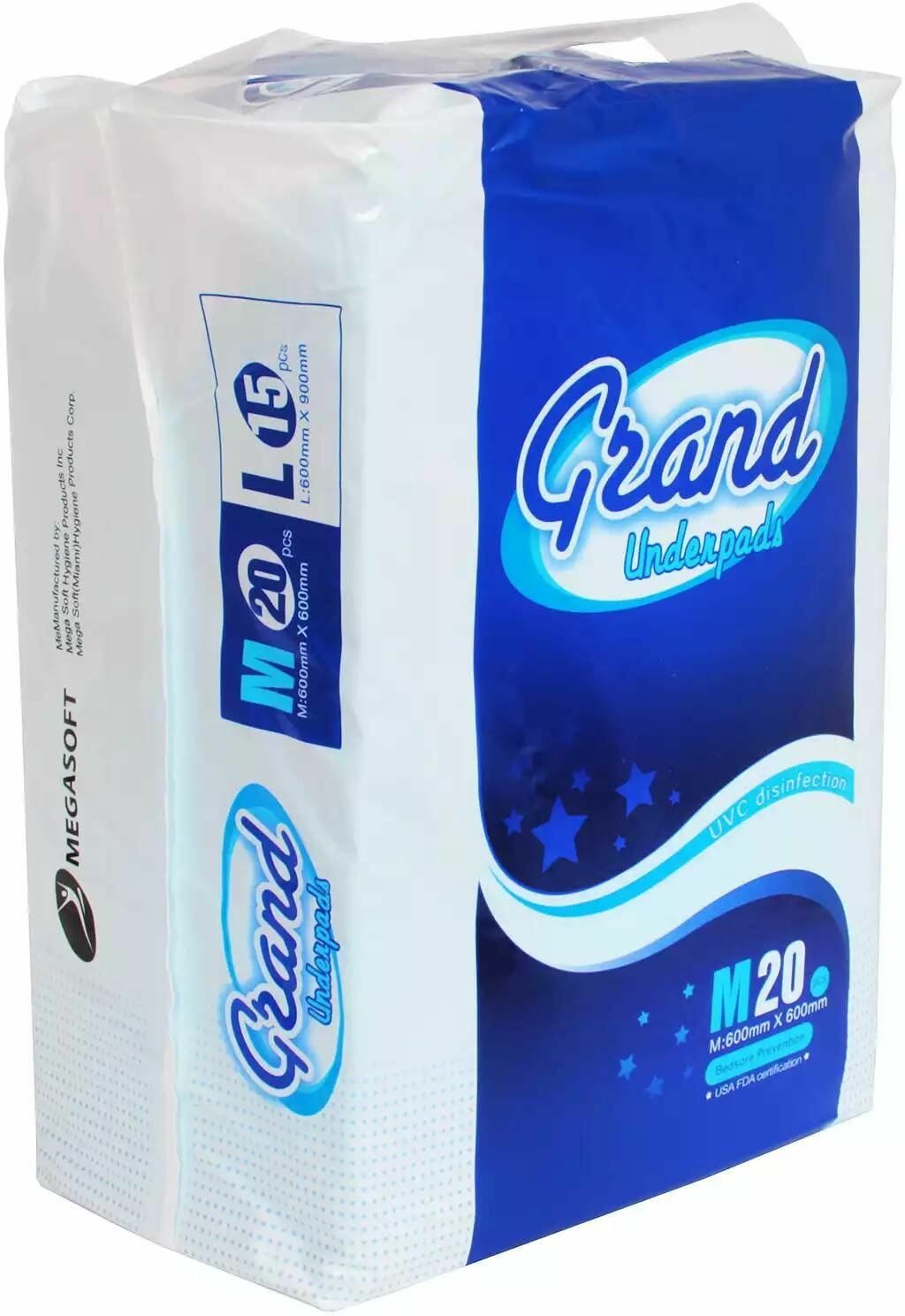 Пеленки КНР впитывающие Grand Абсорбент, 60х60 см, M20, 20 шт в упаковке