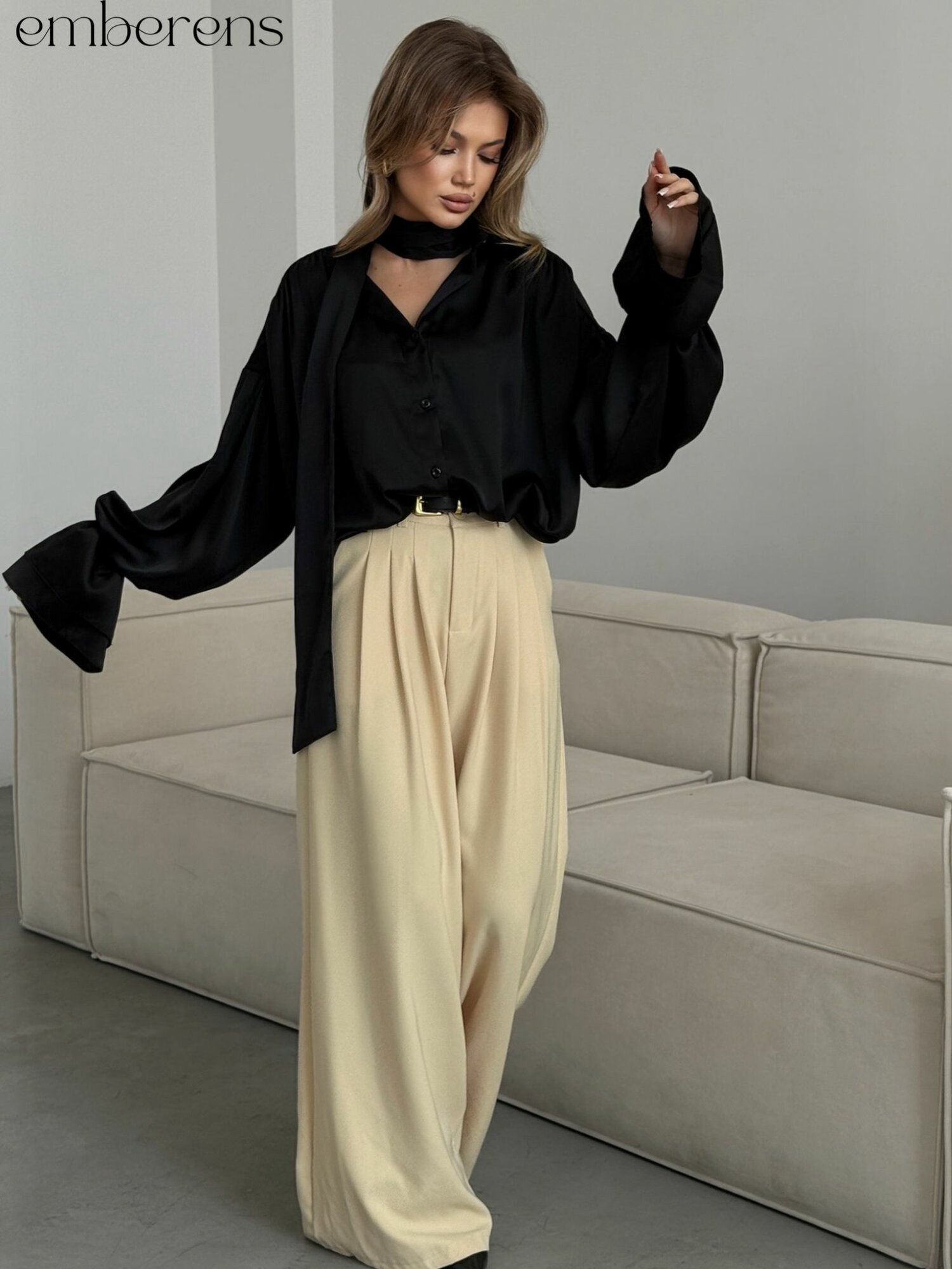 Рубашка EMBERENS Осень-зима 2025, размер 46-50, черный