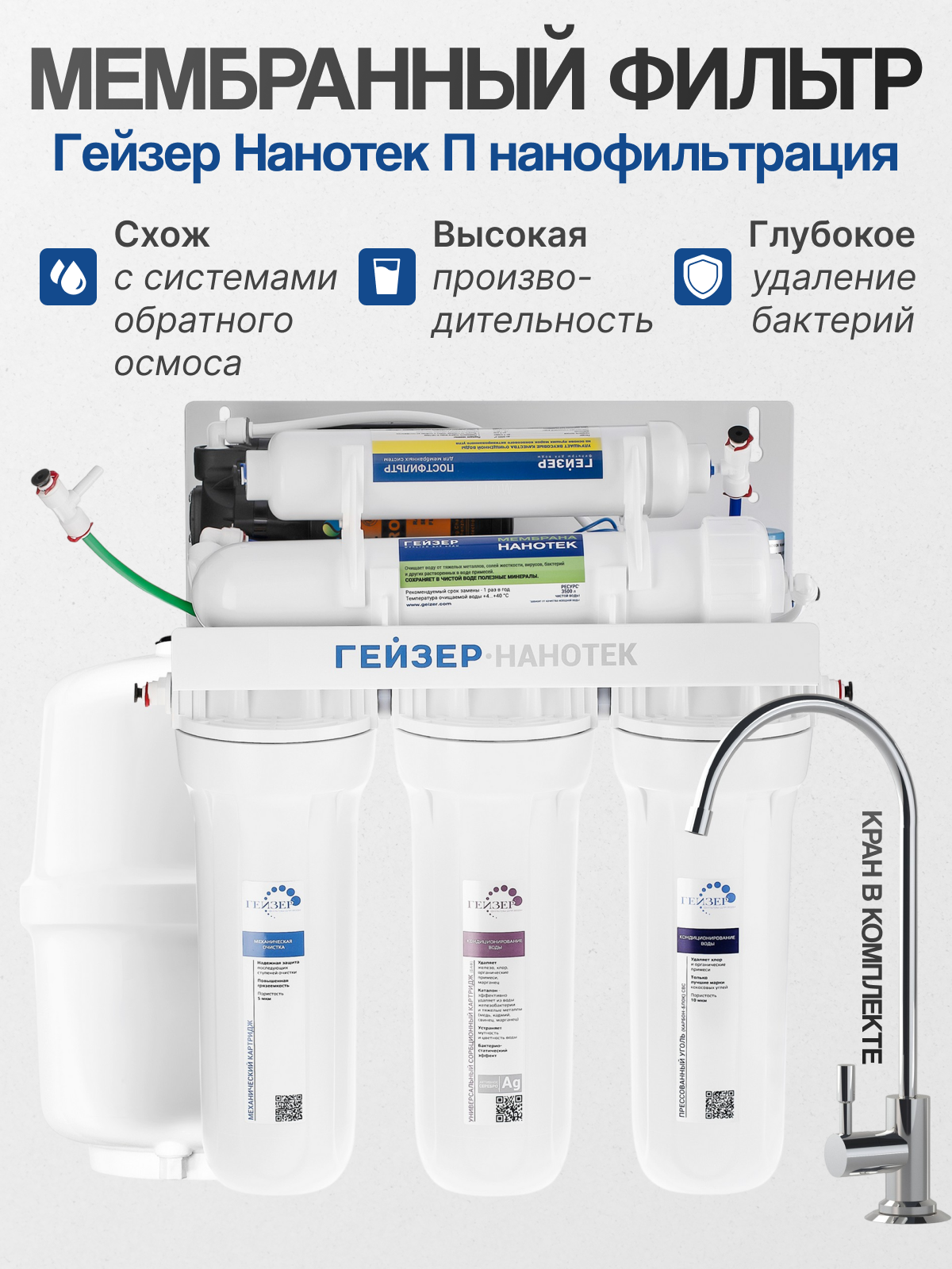 Гейзер Нанотек П нанофильтрация (бак 12 л)