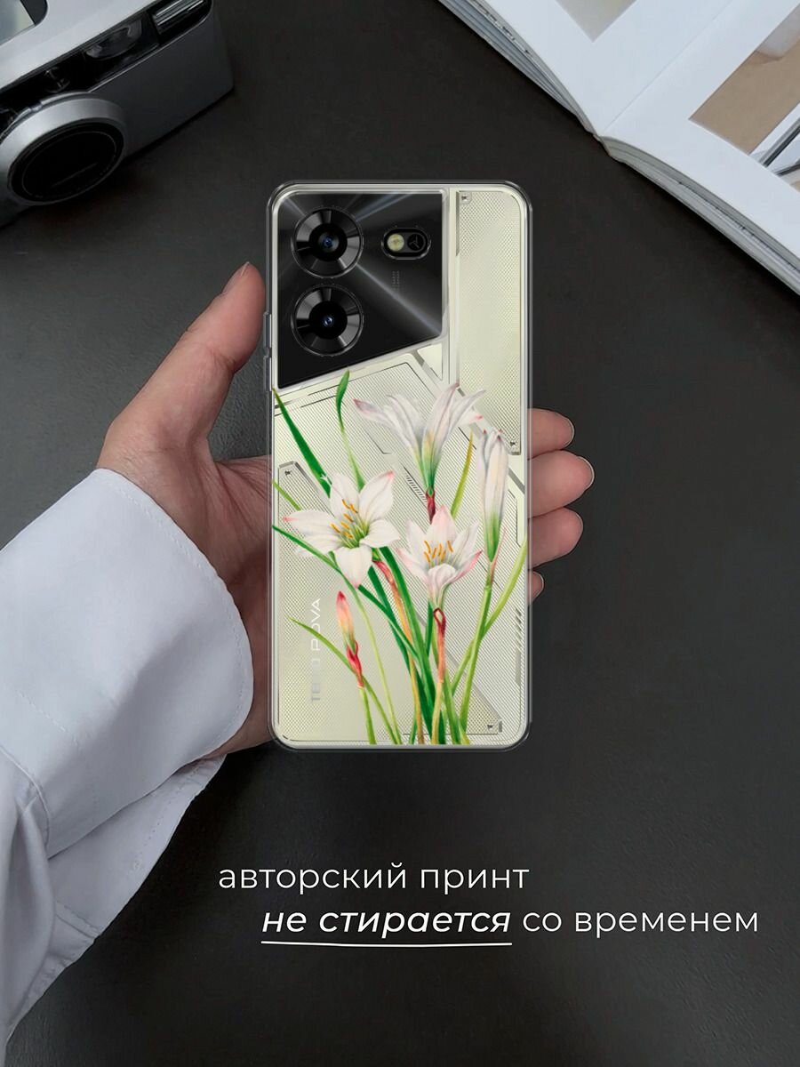 Чехол на Tecno Pova 5 / Техно Пова 5 с принтом "White lily", прозрачный — фото 1