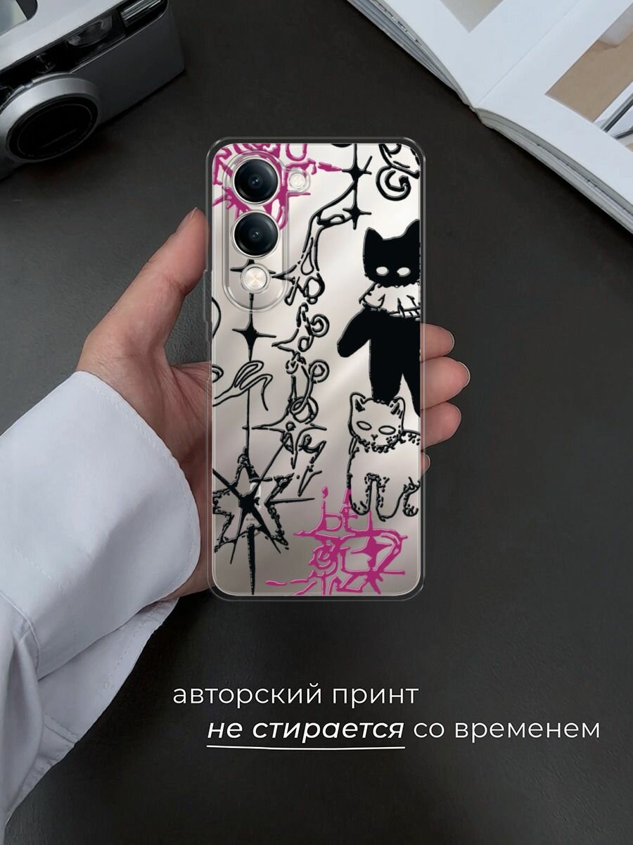 Силиконовый чехол на Vivo Y04 / Виво Y04 с принтом "Готические котики" — фото 1