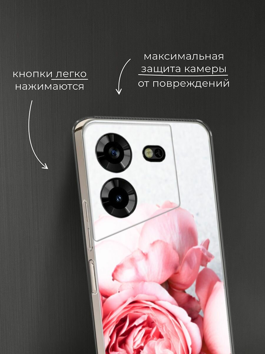 Чехол на Tecno Pova 5 / Техно Пова 5 с принтом "Пионы на белом" — фото 1