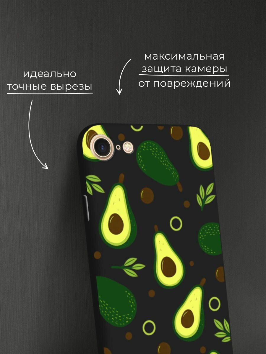 Черный матовый чехол на Apple iPhone 7 / Айфон 7 с принтом "Авокадо паттерн" — фото 1