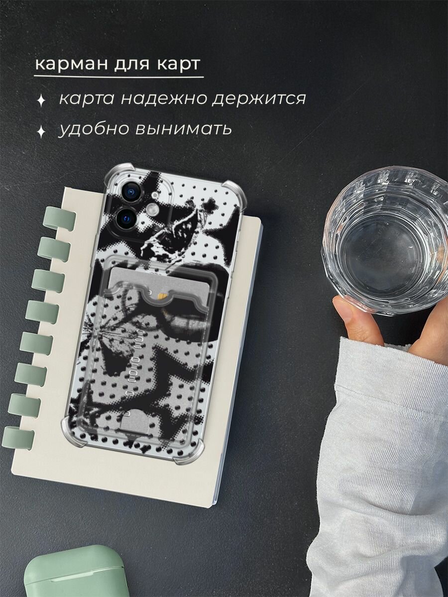 Чехол на Apple iPhone 12 (Айфон 12) с картой и принтом "Стильный черный 2" — фото 1