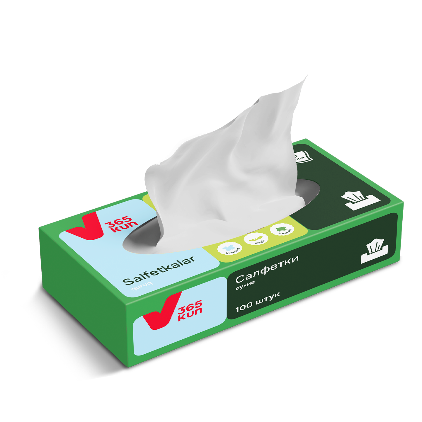 Салфетки коробочные 365 KUN, 100 шт