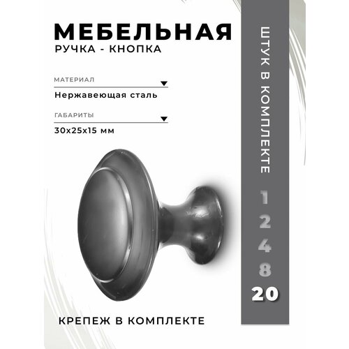 фото Ручка мебельная кнопка brante br906l графит, комплект 20 шт, ручка для шкафов, ящиков, комодов, для кухонного гарнитура, фурнитура для мебели