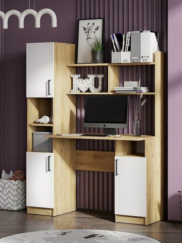 Изображение товара Компьютерный стол ARNIKA "СТК-13", с полками, ЛДСП, дуб золотой/белый