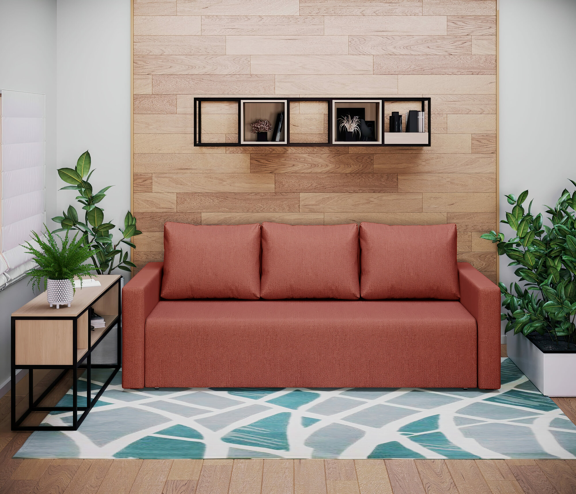 Диван Олимп 2  еврокнижка рогожка саванна плюс корал ППУ