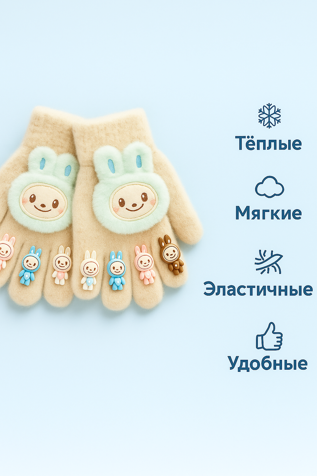 Варежки  для детей, размер xs, бежевый — фото 1