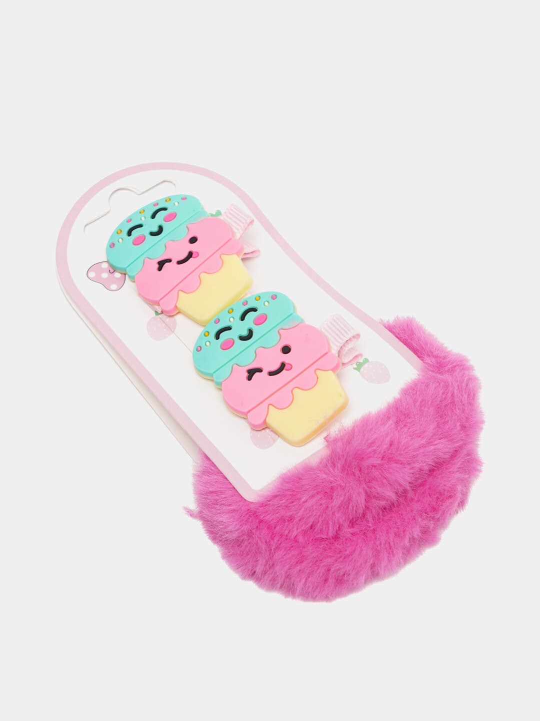 Набор две пушистые резинки + две мультяшные заколки , набор для принцессы